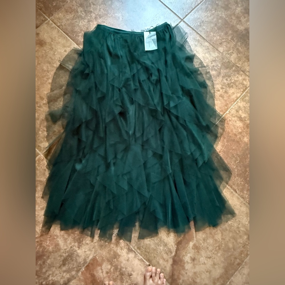 Soho Apparel Emerald Green Tulle Maxi Skirt